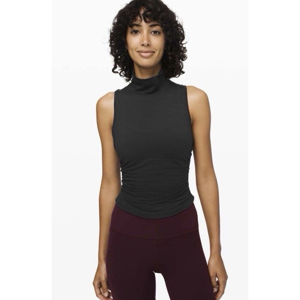 Lululemon See The Horizon Tank M Black Cropped Slim Mock Neck Ruched Athleisure